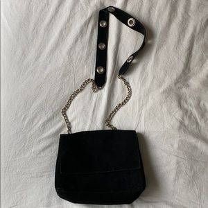 Brandy Melville black suede crossbody bag silver